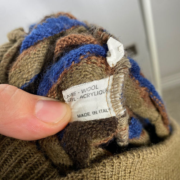 Vintage Coogi Style 3D Knit Grandad Crewneck Jumper 90s Wool Italy Macaroni L - Picture 14 of 15